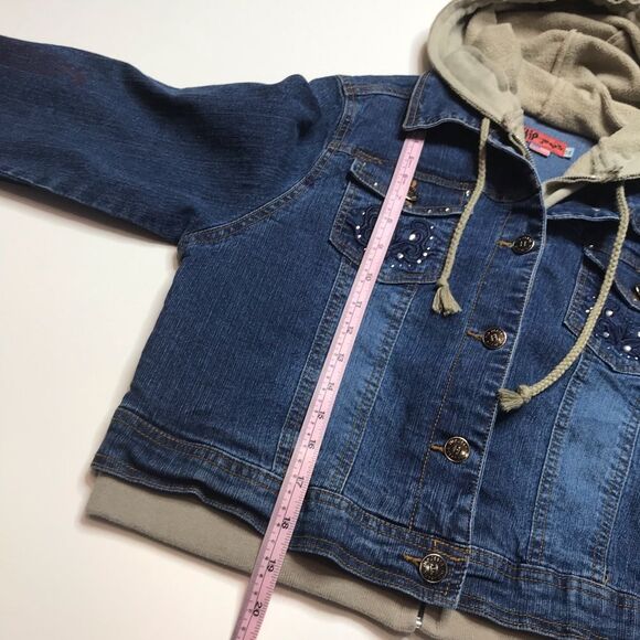 Hip Jeans Loco Gal Hooded Zip Denim Jean Jacket Sz 14 - Picture 13 of 15